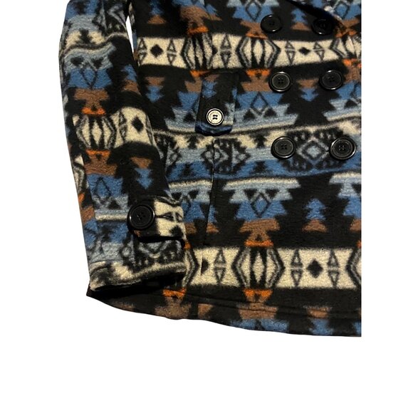 JouJou Tribal Pattern Small Fleece Double-Breasted Lined Peacoat Jacket Aztec - Picture 11 of 14
